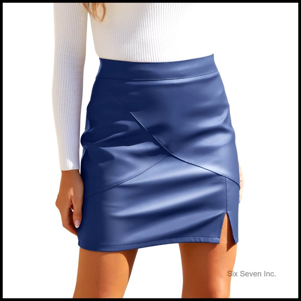 High Waisted Faux Leather Pencil Mini Skirt with Built-In Shorts
